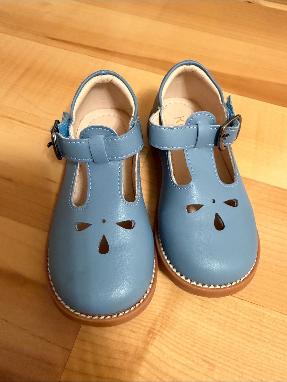 Girls Blue T-Strap Dress Shoes with Buckle